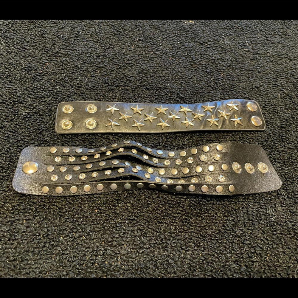Two black leather bracelets cuffs